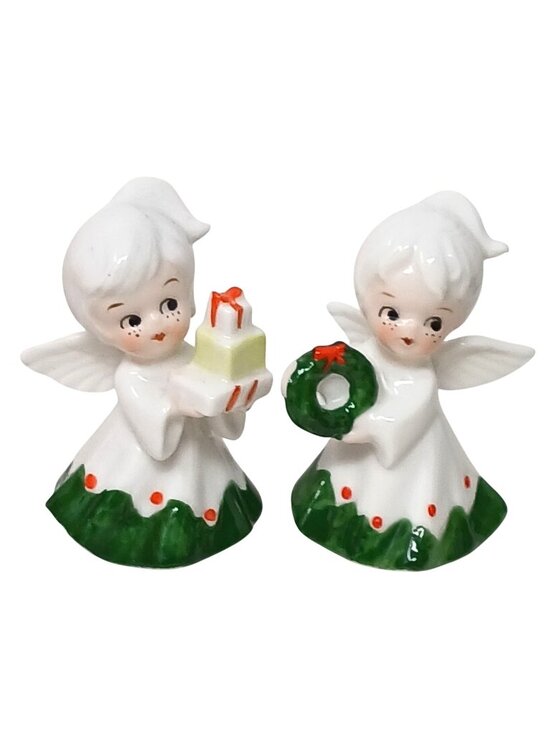 Source Unknown Other - Vintage Christmas Angel Figurines Gift Wreath Ceramic Handpainted 3.5" #WS-1